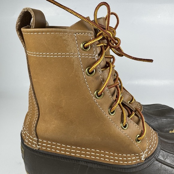 LL Bean Men's Brown Leather 8" Lace Up Unlined Ankle Duck Boots Size 7 M - Picture 6 of 12